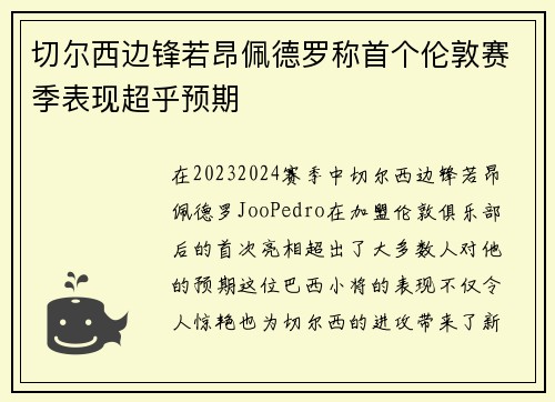 切尔西边锋若昂佩德罗称首个伦敦赛季表现超乎预期 切尔西边锋若昂佩德罗称首个伦敦赛季表现超乎预期